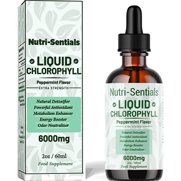 Liquid Chlorophyll Drops for Water - 6000mg High Strength Chlorophyll Drink, Natural Detoxifier, Energy Booster and Powerful Antioxidant, 60ml for 60 Servings
