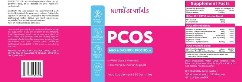 PCOS Gummies - Myo & D-Chiro Inositol  Supplement with Folate & Vitamin D- Natural Ratio Ovarian Support Women Hormone Balance Blend