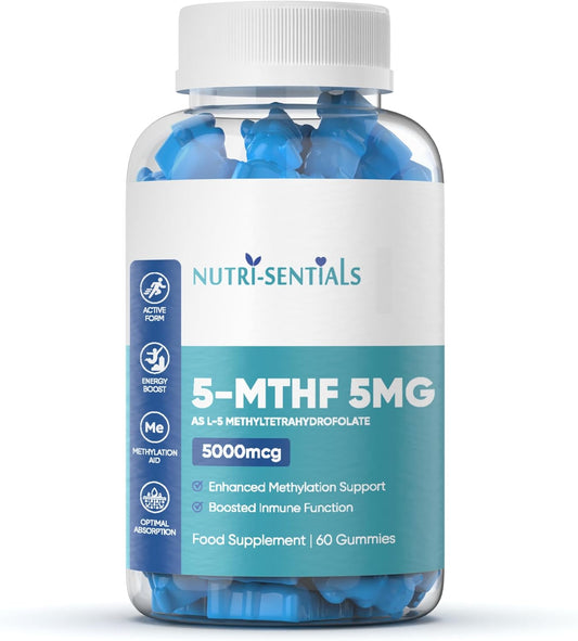 L-5 Methyl Folate Supplement- 5000mcg Active Form Folic Acid Gummies for Optimal Absorption- High Strength Folic Acid Supplement- Activated Methylfolate Supplement- 60 Gummies