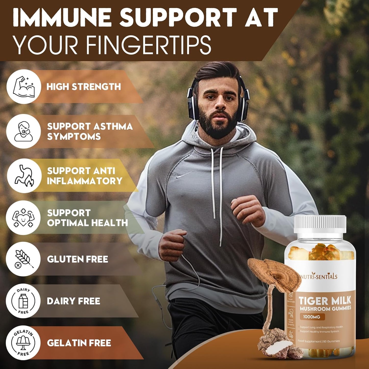 Tiger Milk Mushroom Gummies – High-Strength Dietary Supplement for Immune Support and General Wellness, 1000mg, 60 Count