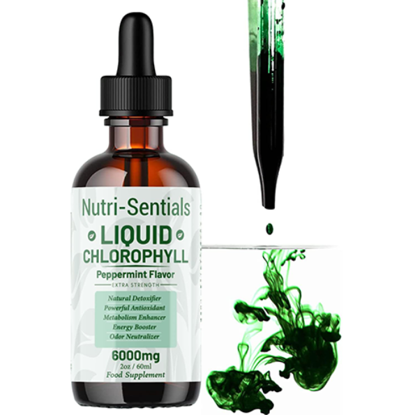 Liquid Chlorophyll Drops for Water - 6000mg High Strength Chlorophyll Drink, Natural Detoxifier, Energy Booster and Powerful Antioxidant, 60ml for 60 Servings