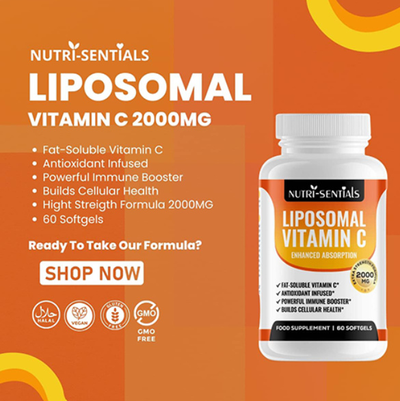 Liposomal Vitamin C Capsules - 2000mg Pure Extra High Strength Formulation | 60 Soft Gels | Pure Vegan Liposomal Vitamin C | Immune Booster |