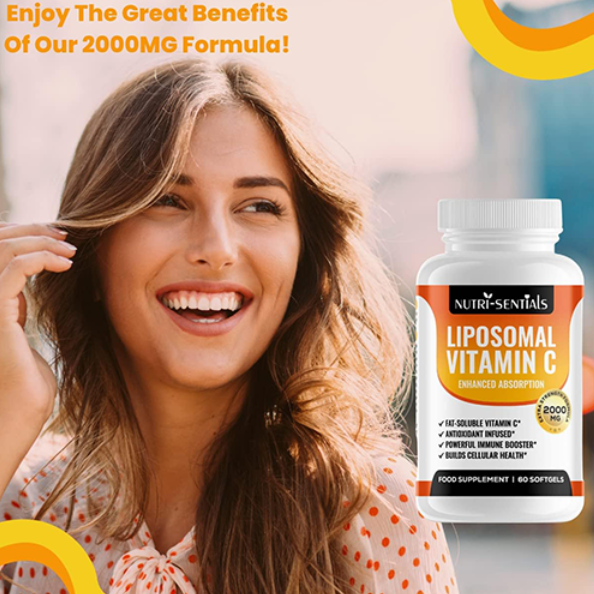 Liposomal Vitamin C Capsules - 2000mg Pure Extra High Strength Formulation | 60 Soft Gels | Pure Vegan Liposomal Vitamin C | Immune Booster |