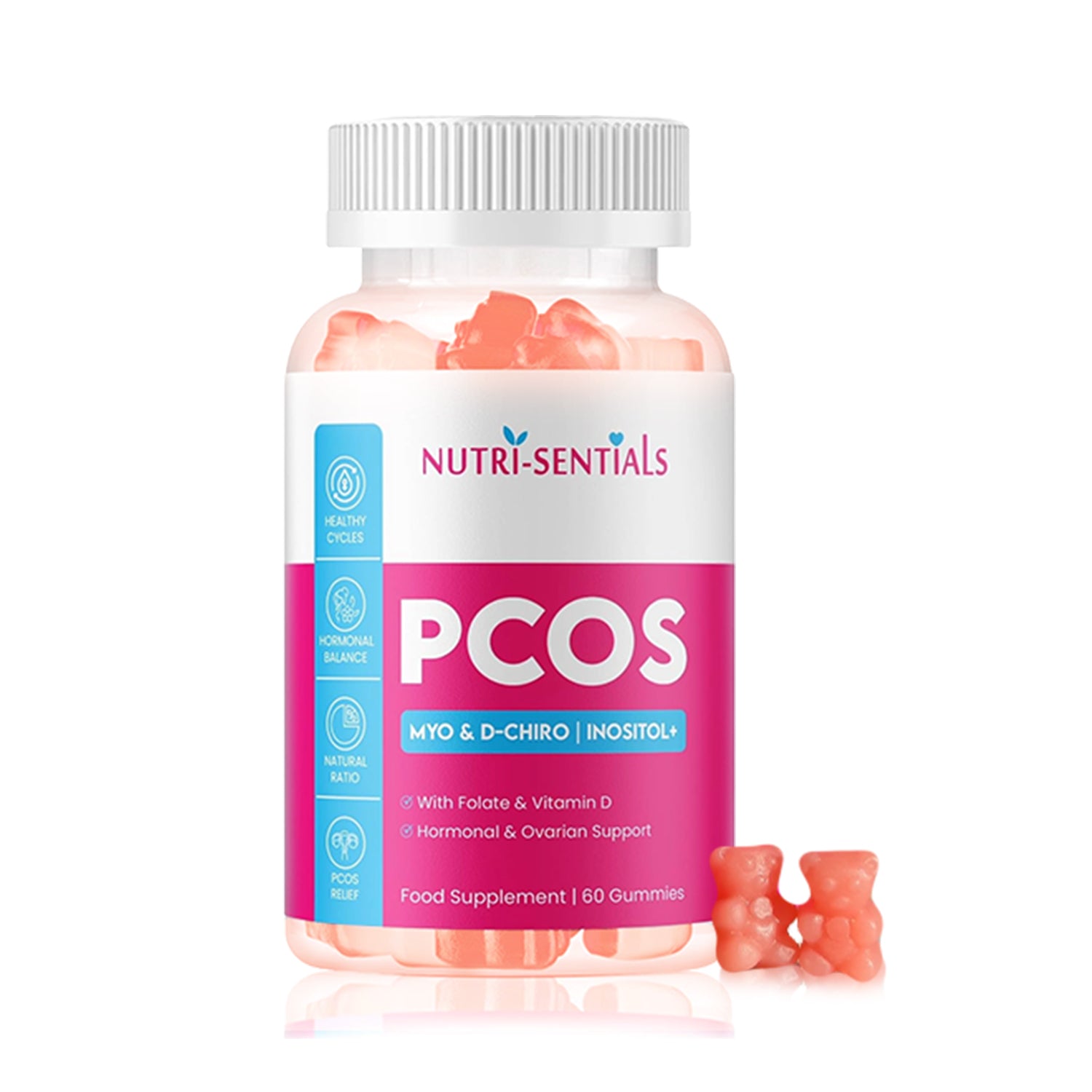 PCOS Gummies - Myo & D-Chiro Inositol  Supplement with Folate & Vitamin D- Natural Ratio Ovarian Support Women Hormone Balance Blend